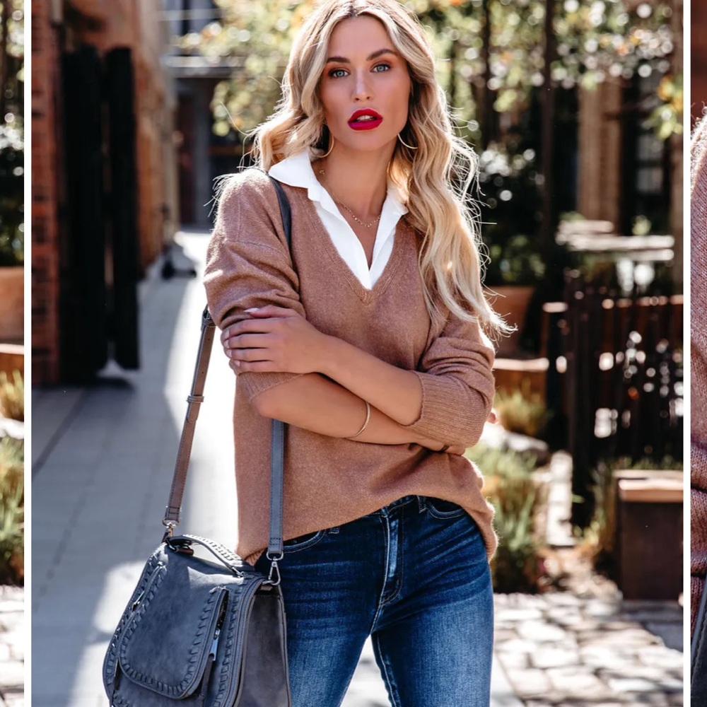 Vici tan sweater with collar